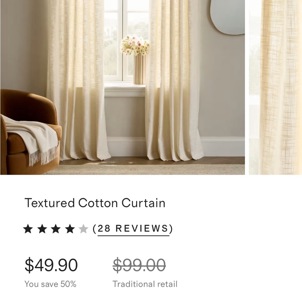 Textured Cotton Curtain in Cream